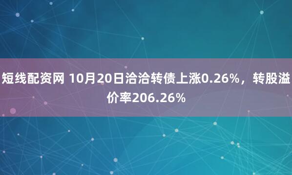 短线配资网 10月20日洽洽转债上涨0.26%，转股溢价率206.26%